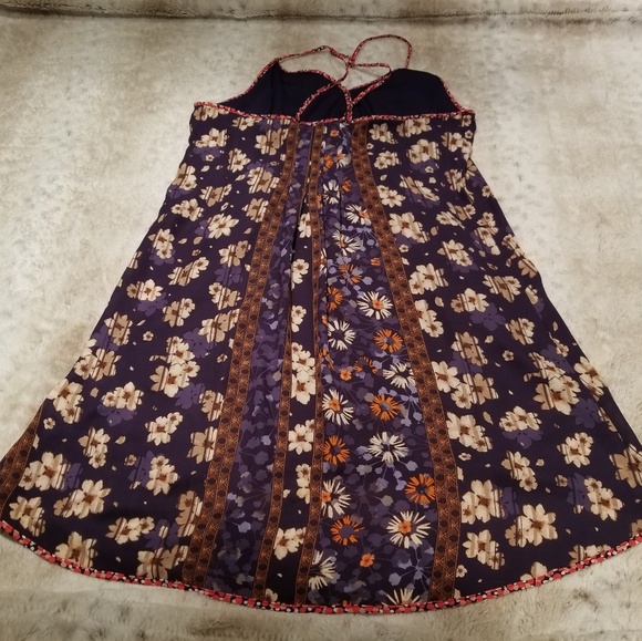 Buttons Blue Red Beige Floral Print Light Weight Slip Dress Size 0/1 Bust 36 In - Picture 2 of 5